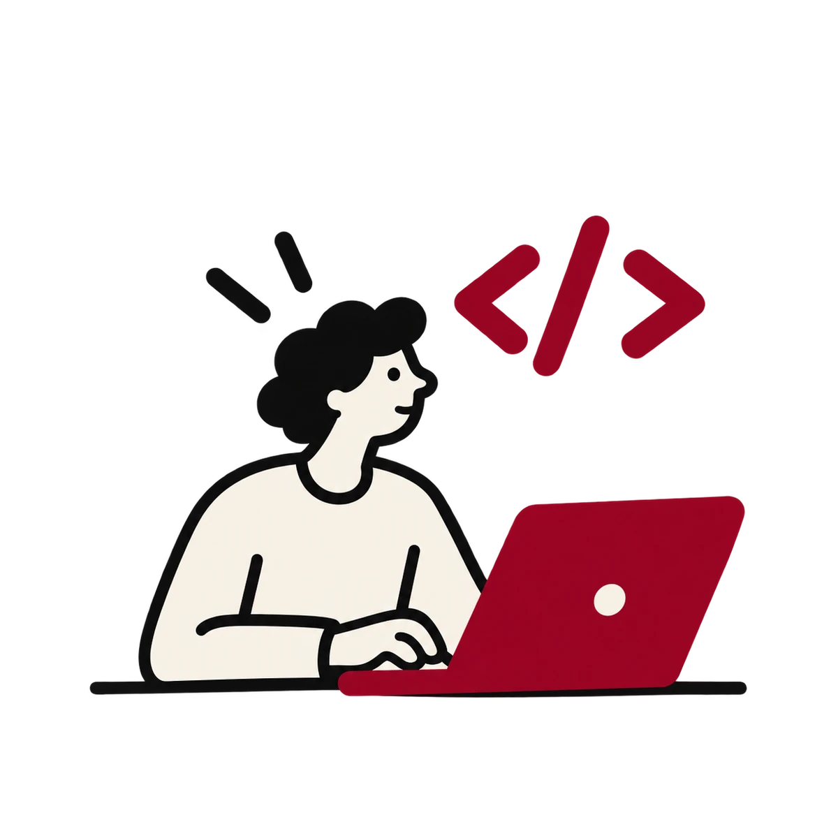 An illustrated programmer working on a laptop