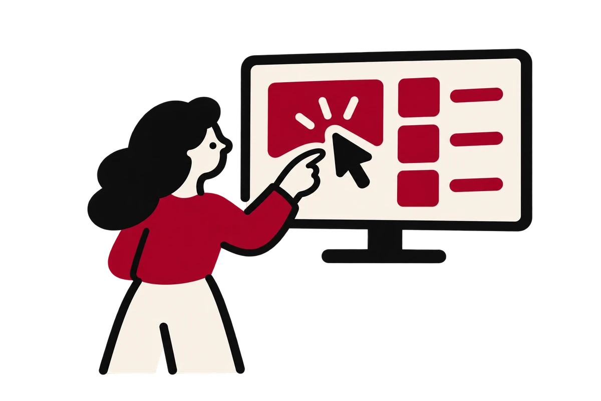 An illustrated researcher studying a computer interface
