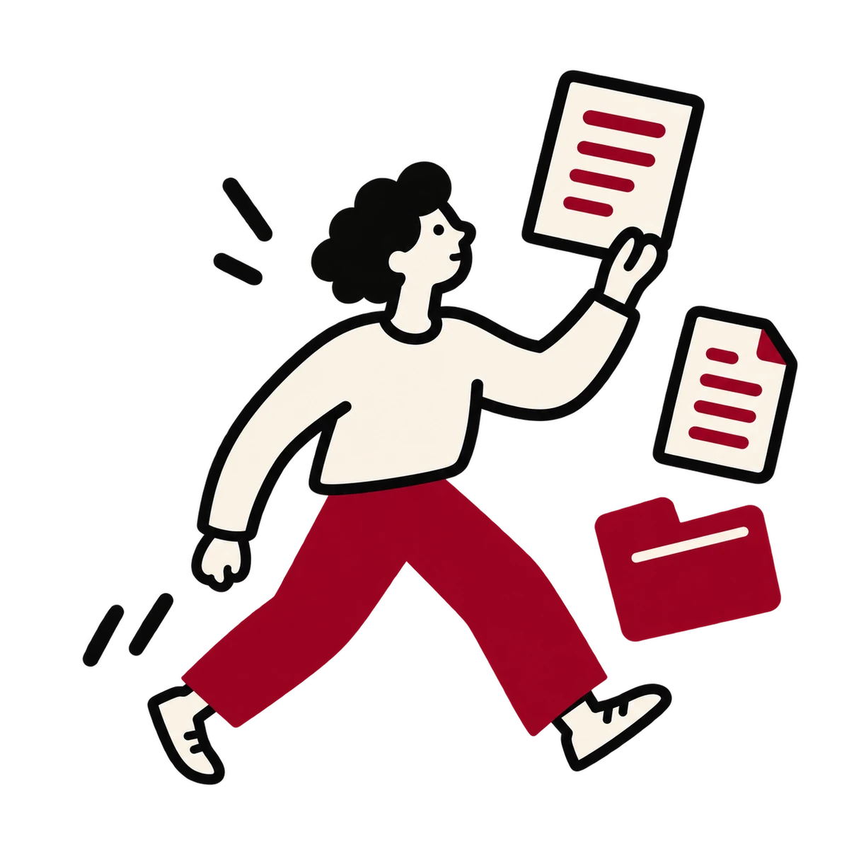 An illustrated person organizing large documents